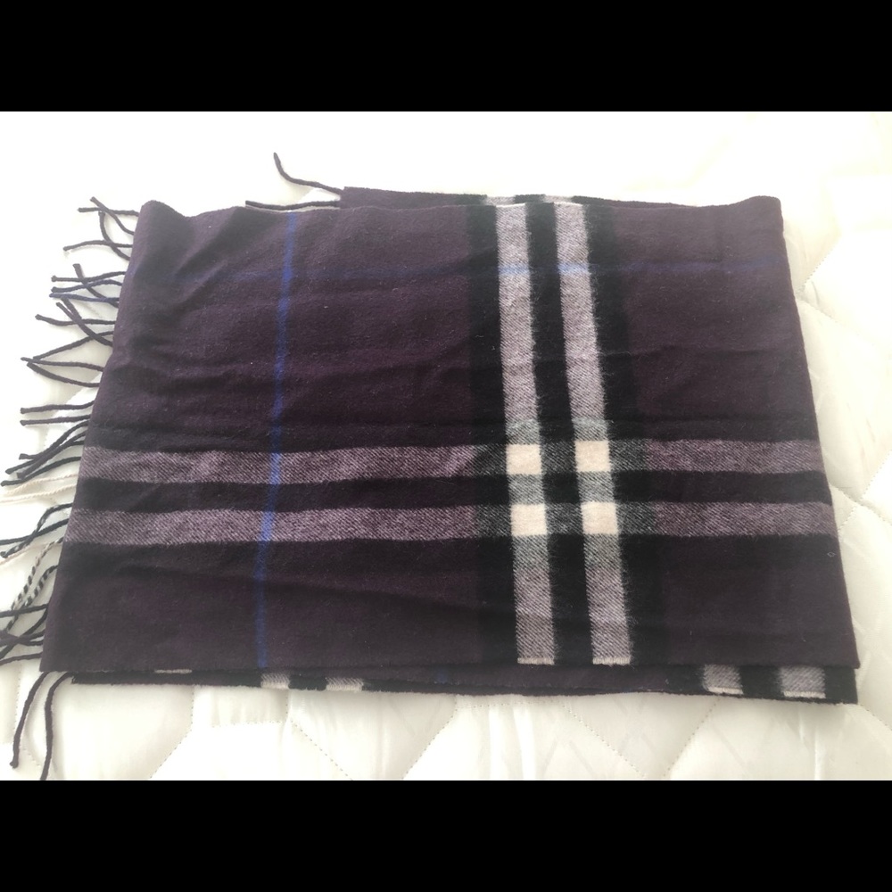 Burberry Classic Check Cashmere Scarf Purple